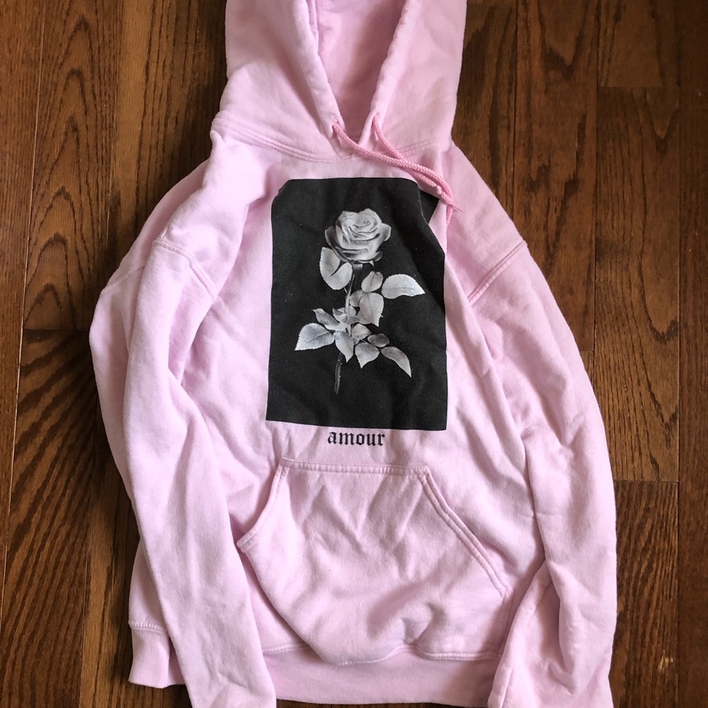 Pink rose decor hoodie in size S